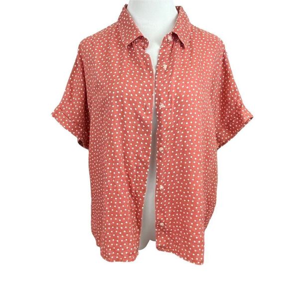 Rachel Zoe Orange Linen Polka Dot Short Sleeve Boxy Fit Button Down L - Picture 2 of 9